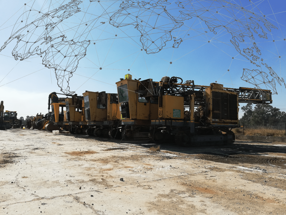 Drill rigs lined up at the Northern Cape yard
